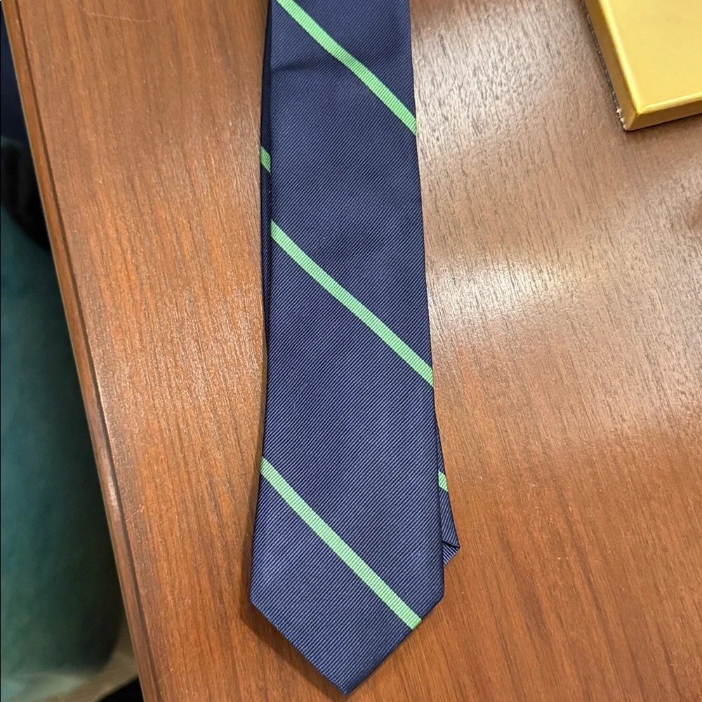 Navy Blue Tie with Green Stripes